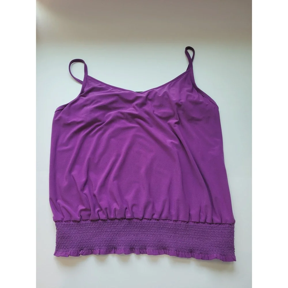 Magicsuit Swim Top Womens 14 Tankini Purple Smocked Blouson Adjustable Straps